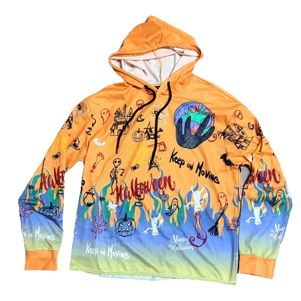 Urban Graffiti Halloween Grunge Hoodie Orange Sweatshirt Streetwear Y2K